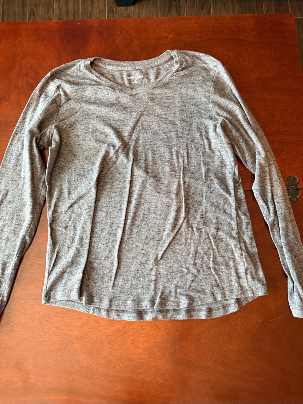 Eddie Bauer womens plus Heather Gray Long-Sleeve v neck Top